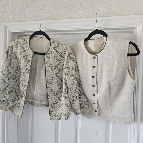 The Unbranded Brand Tops - 1960s Vintage Blouse Jacket Set Floral Crochet Lace Linen Top #86